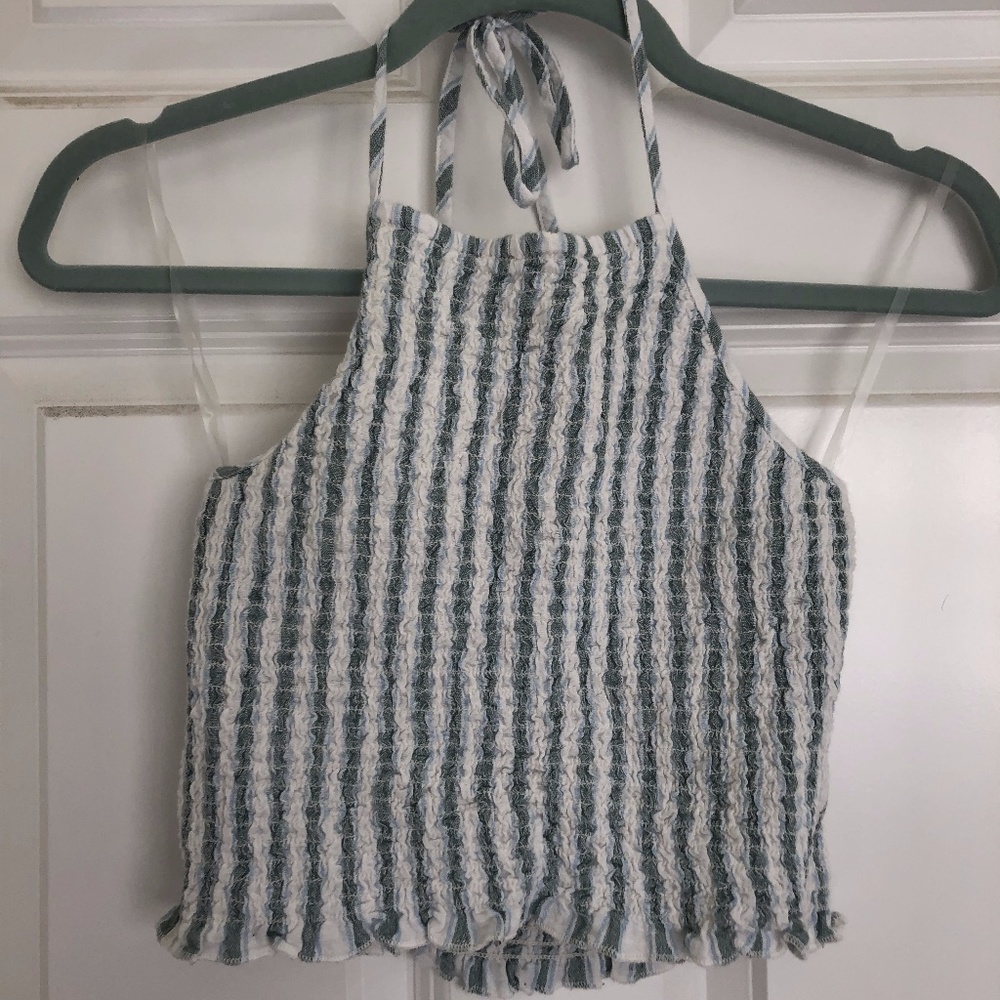 Smocked Halter Top (Striped Green)